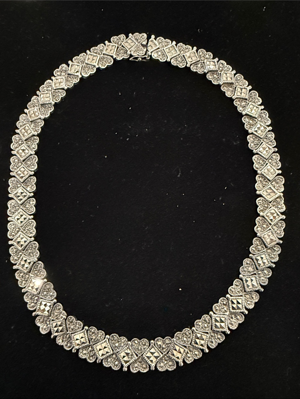Vintage Estate Sterling .925 Marcasite Heart statement collar necklace